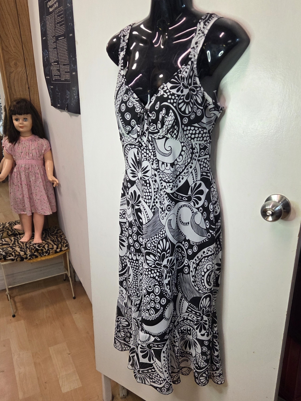 Capucino Black & White Paisley Y2K Babydoll Dress